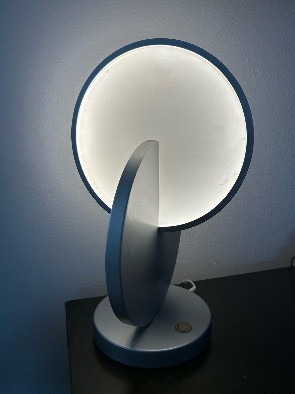 Modern Silver Eclipse Table Lamp Geometric LED Circle Desk Light Needs Cord